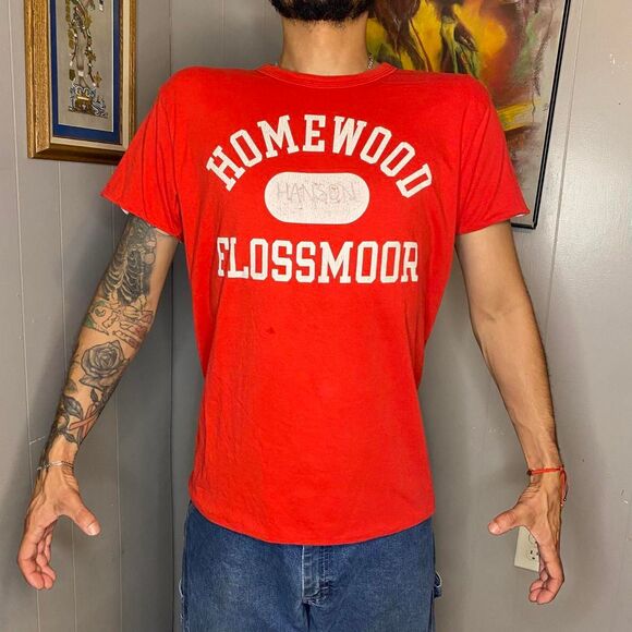 True Vintage 1980s Champion Double Sided Homewood Flossmoor HS Shirt Size Large - Picture 1 of 4